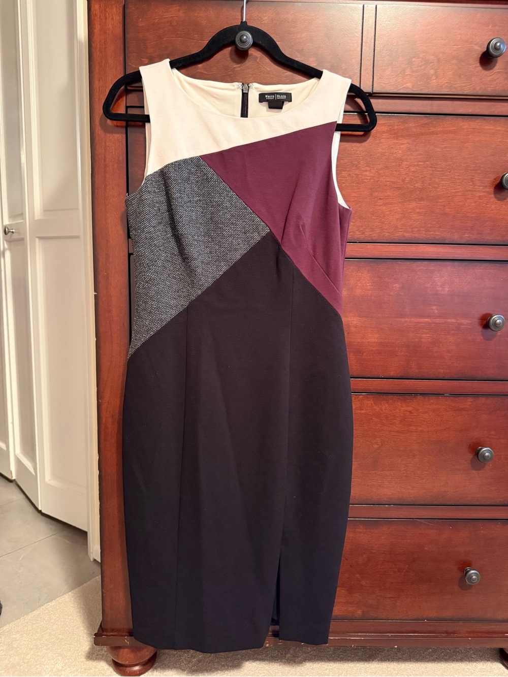 White House Black Market Colorblock Sheath Dress — Black, Burgundy & Cream